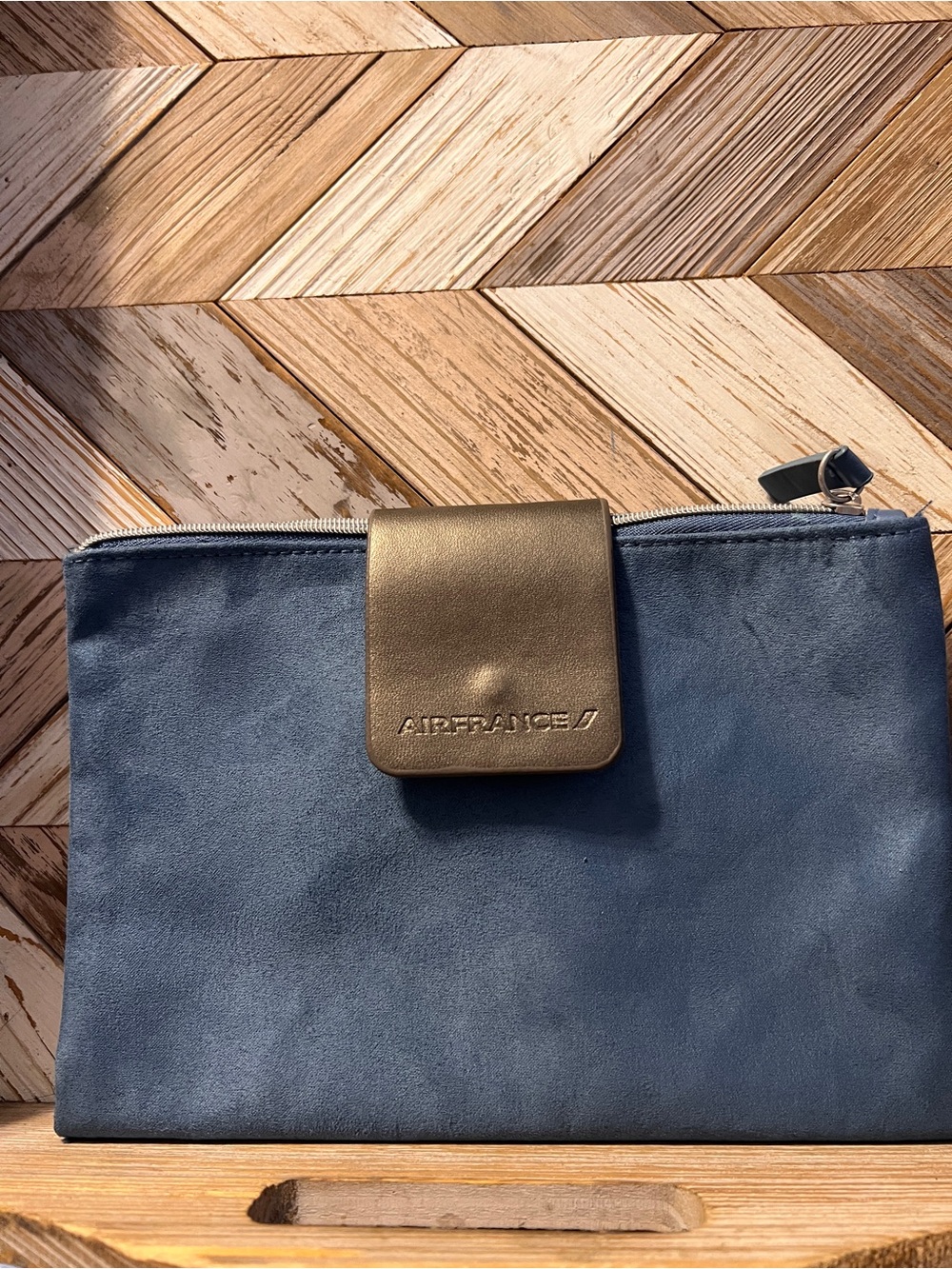 Air France Double-Sided Travel Pouch/Amenity Kit with Folding Snap Closure EUC